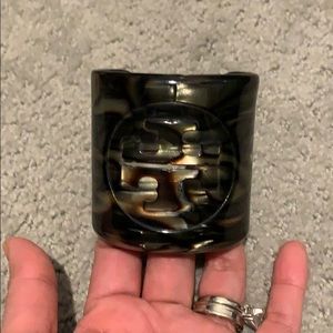 Tory Burch Tortoise Resin Logo Cuff Bracelet